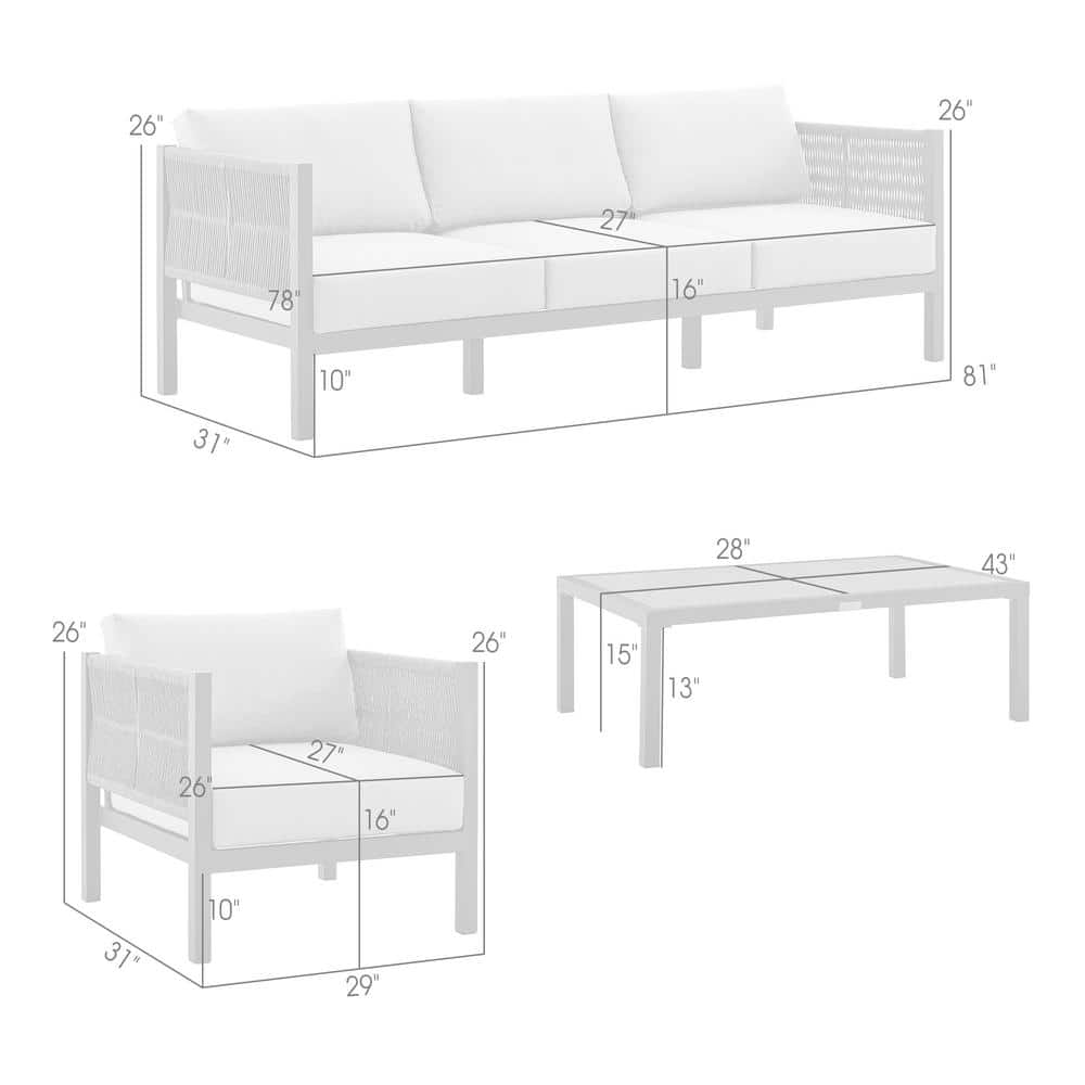 Mareike Black Aluminum and Rope Outdoor Lounge Chair with Gray Cushions