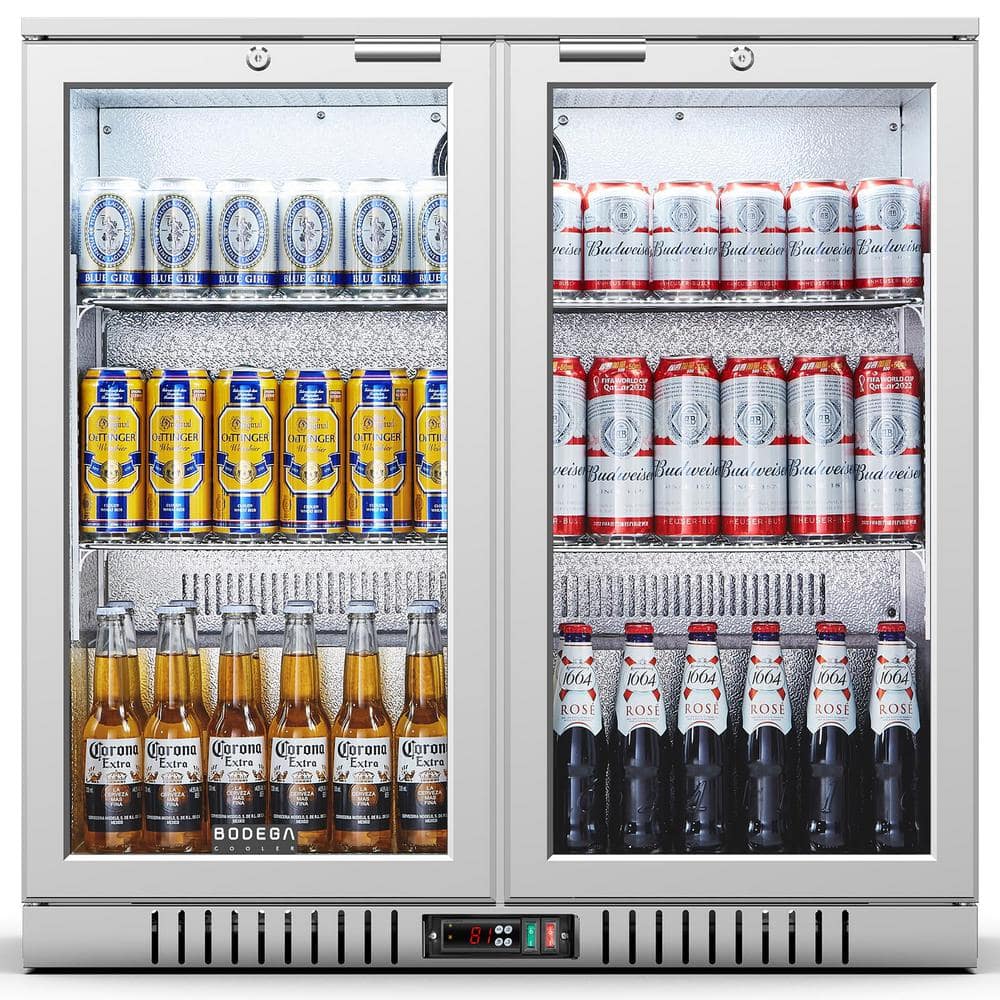 Hooure 36 in. W 7.2 cu. ft. Commercial Slim Narrow Upright Display Refrigerator 2-Glass Door Beverage Cooler, White