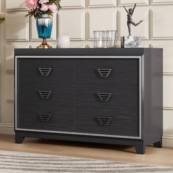 Harper & Bright Designs Black Classic Design 6-Drawer 47.2 in. W Dresser with Metal Handles