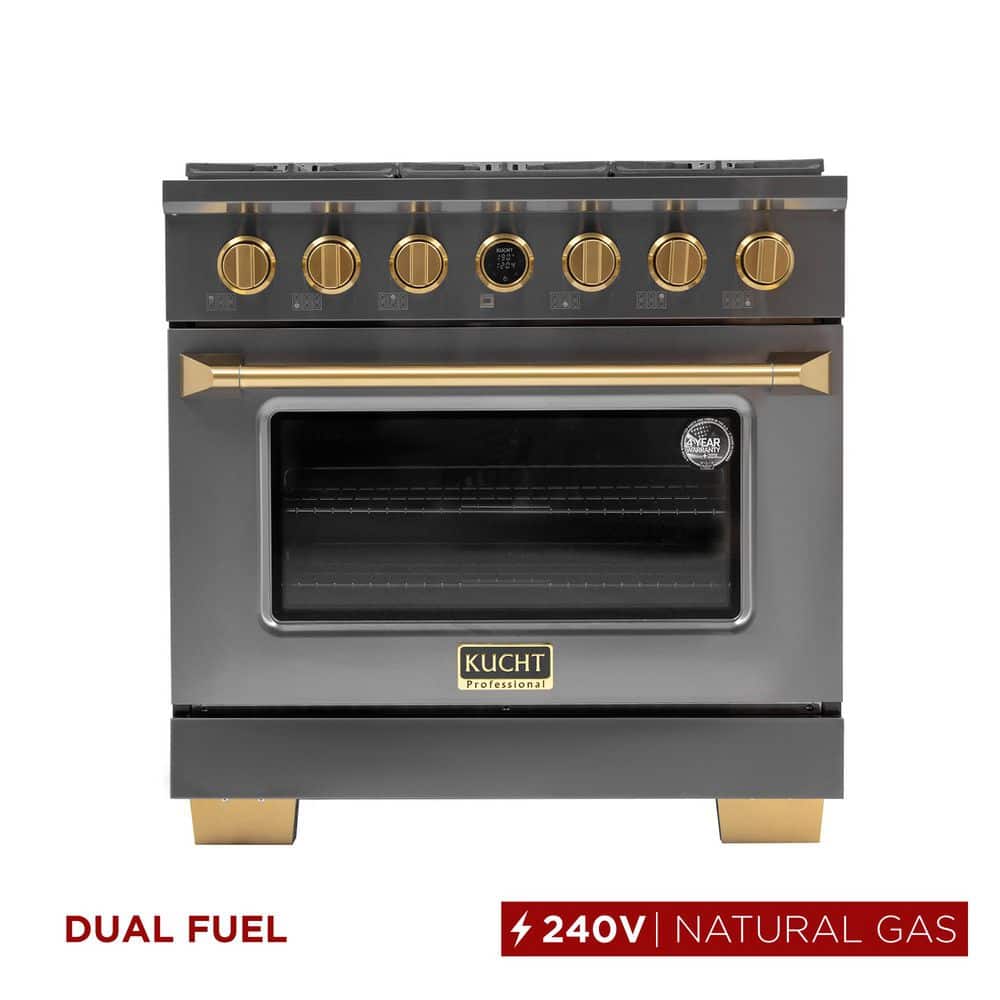 36 in. 5.2 cu. ft. 6-Burners Dual Fuel Range Natural Gas in Titanium Stainless Steel with Horus Digital Dial Thermostat price history on PriceWatchPro