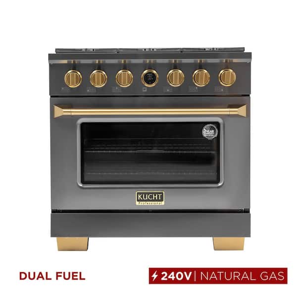 36 in. 5.2 cu. ft. 6-Burners Dual Fuel Range Natural Gas in Titanium Stainless Steel with Horus Digital Dial Thermostat