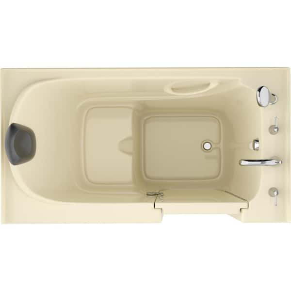 Safe Premier Series 32 in. L x 60 in. W Right Side Drain Soaker Bathtub in Biscuit with Fast Filling Faucet Set