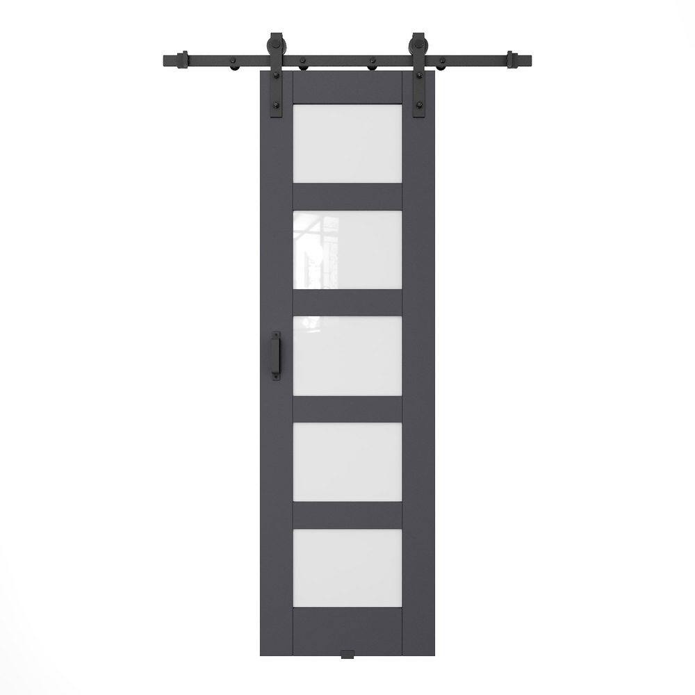 24 in. x 80 in. Waterproof 5-Lite Frosted Glass Black Finished MDF Sliding Barn Door with Hardware Kit for Bathroom price history on PriceWatchPro