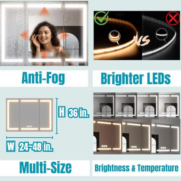 24 in. W x 36 in. H Rectangular Engineered Wood Medicine Cabinet with Mirror