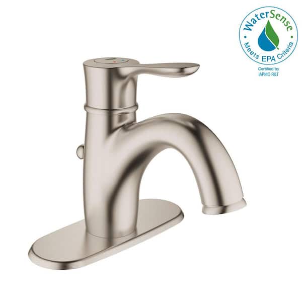 GROHE Parkfield Single Hole Single-Handle 1.2 GPM Bathroom Faucet with Escutcheon in Brushed Nickel Infinity