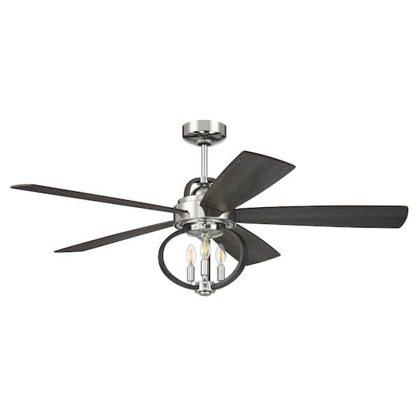 CRAFTMADE Reese 52 in. Indoor Dual Mount 6 Speed Polished Nickel Ceiling Fan, Smart Wi-Fi Enabled Remote and Integrated LED Light