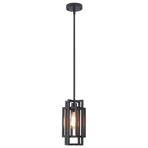 60-Watt 1 Light Dimmable Black Farmhouse Square/ Rectangle Lantern Geometric Single Pendant Light, No Bulbs Included