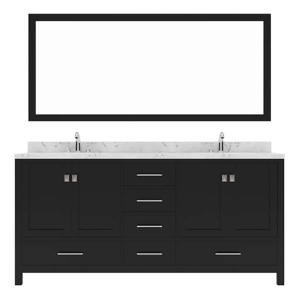 Virtu USA Caroline Avenue 72 in. W x 22 in. D x 35 in. H Double Sink Bath Vanity in Espresso with Quartz Top and Mirror