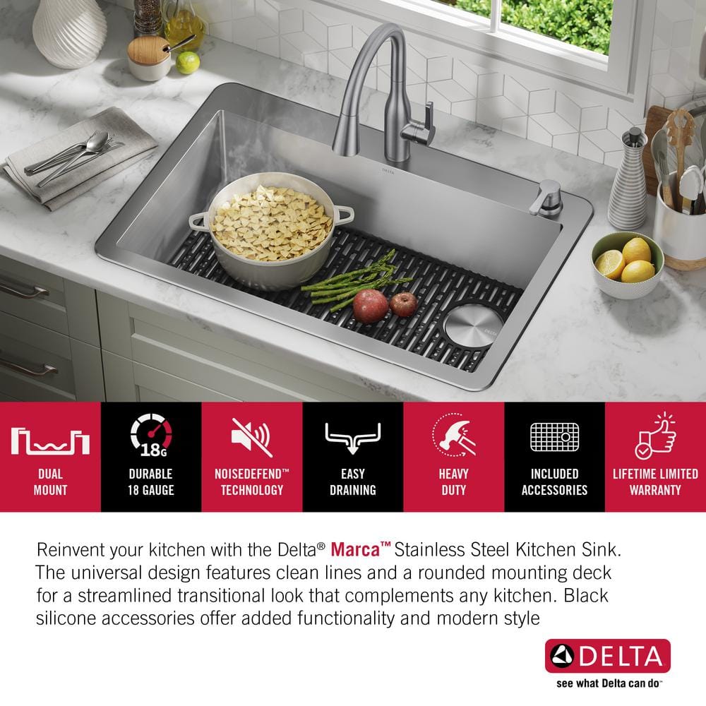 Delta 33" Stainless Steel Drop-In Single Bowl Kitchen Sink with Accessories