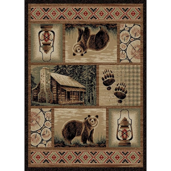 Brown 8 ft. x 10 ft. Woven Animal Print Rectangle Hearthside Cabin Hideaway Lodge Area Rug