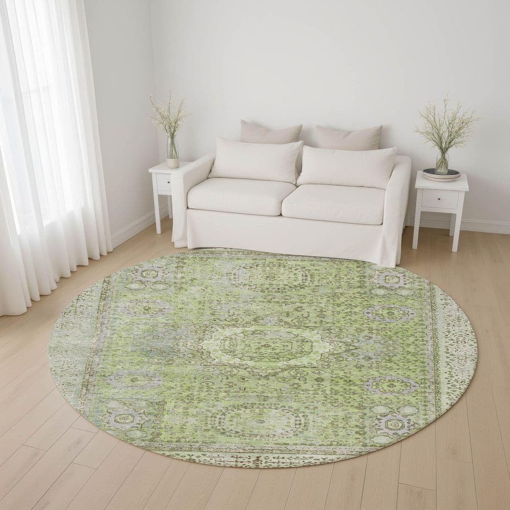 Mayfield Premium Machine Washable Abstract AMF1740 Aloe 8 ft. x 8 ft. Round Rug price history on PriceWatchPro