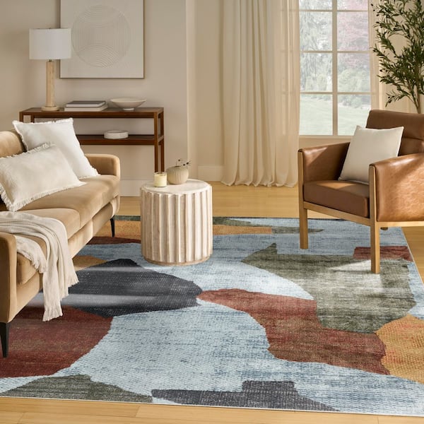 Nordic Blue Multicolor 8 ft. x 10 ft. Abstract Contemporary Area Rug