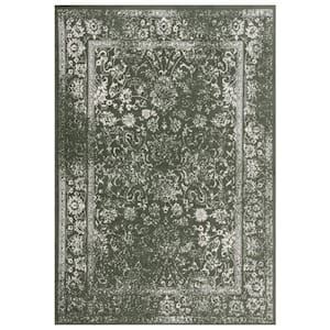 Adirondack Dark Green/Ivory 9 ft. x 12 ft. Border Distressed Area Rug