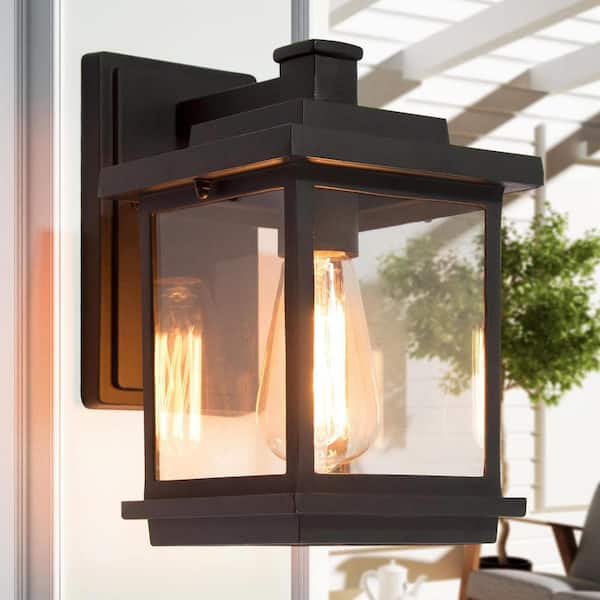 Modern Farmhouse 1-Light Matte Black Square Outdoor Wall Lantern Sconce with Clear Glass Shade Industrial Wall Lamp