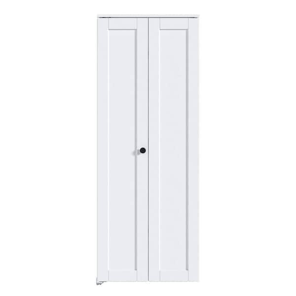 32 in. x 80 in. 1 Panel White Finished Solid Core MDF Wood Bi-Fold Door with Hardware