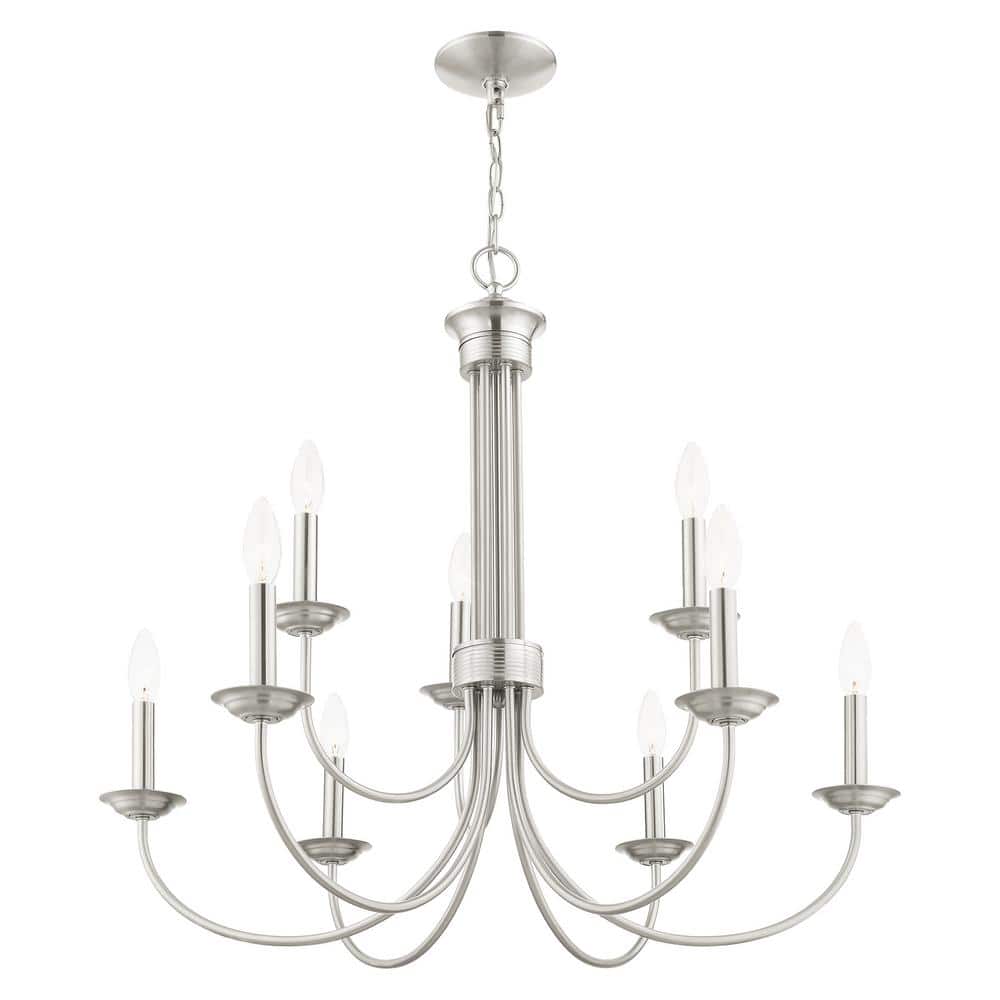 Elegant Brushed Nickel & Crystal 9-Light Traditional Chandelier