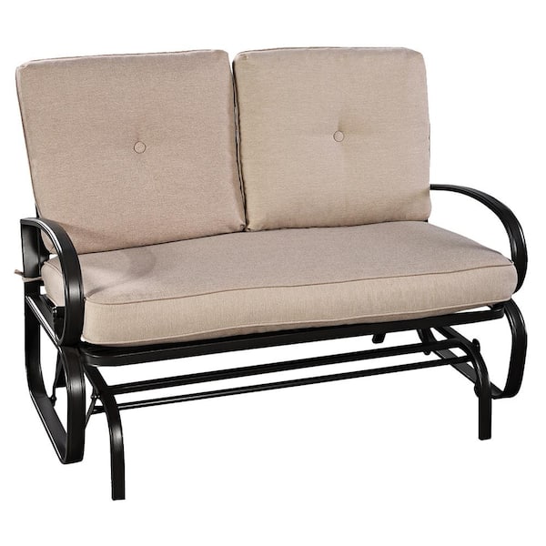 Costway 2 Person Steel Frame Glider Outdoor Patio Rocking Bench Loveseat With Light Grey Cushion Hw51783 The Home Depot - Patio Glider Bench With Cushions