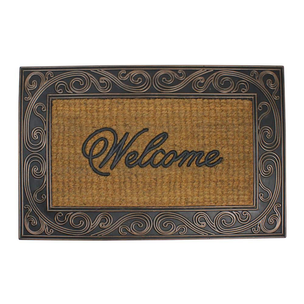 Charming Swirled Welcome Coir Outdoor Mat in Brown & Black