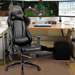 Black Massage Gaming Chair Adjustable Reclining Racing Chair
