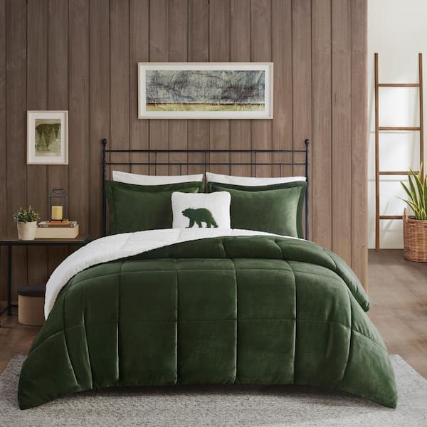Woolrich Alton Polyester Green/Ivory King Berber Comforter Set
