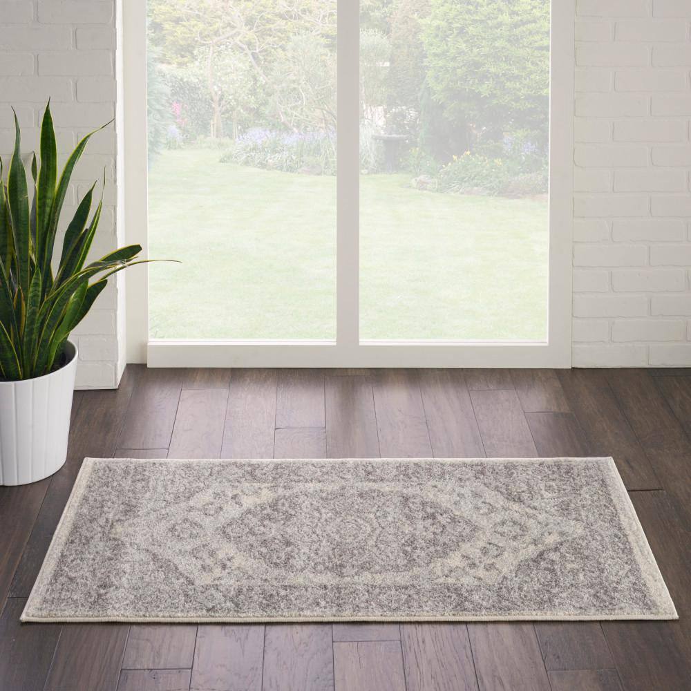 Ivory-Grey Tranquil Medallion 2'x4' Synthetic Area Rug