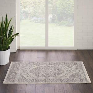 Tranquil Ivory/Grey doormat 2 ft. x 4 ft. Medallion Traditional Kitchen Area Rug