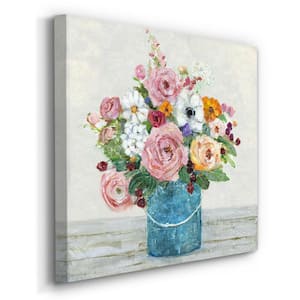 Flower Bouquet 10 in. x 10 in. White Stretched Picture Frame by Sally Swatland