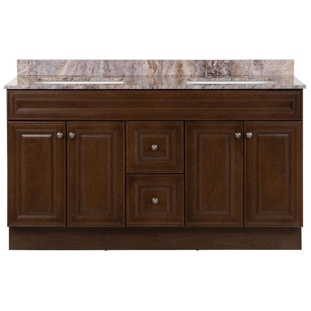 Glacier Bay Glensford 61 in. W x 22 in. D Bath Vanity in Butterscotch with Cultured Marble Top