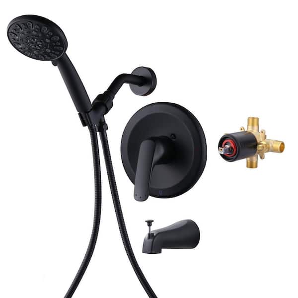 VEVETTA Single Handle 7-Spray Tub and Shower Faucet 1.8 GPM in. Matte Black with Pressure Balance Valve Included