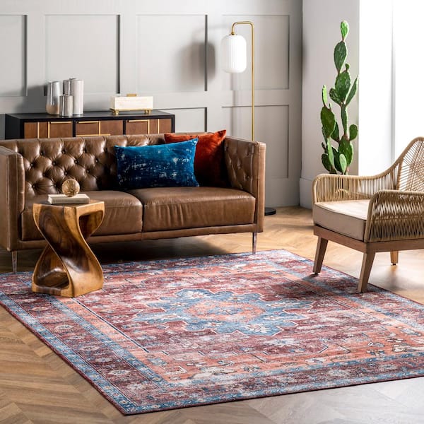 Zena Machine Washable Medallion Rust 8 ft. x 10 ft. Indoor Area Rug