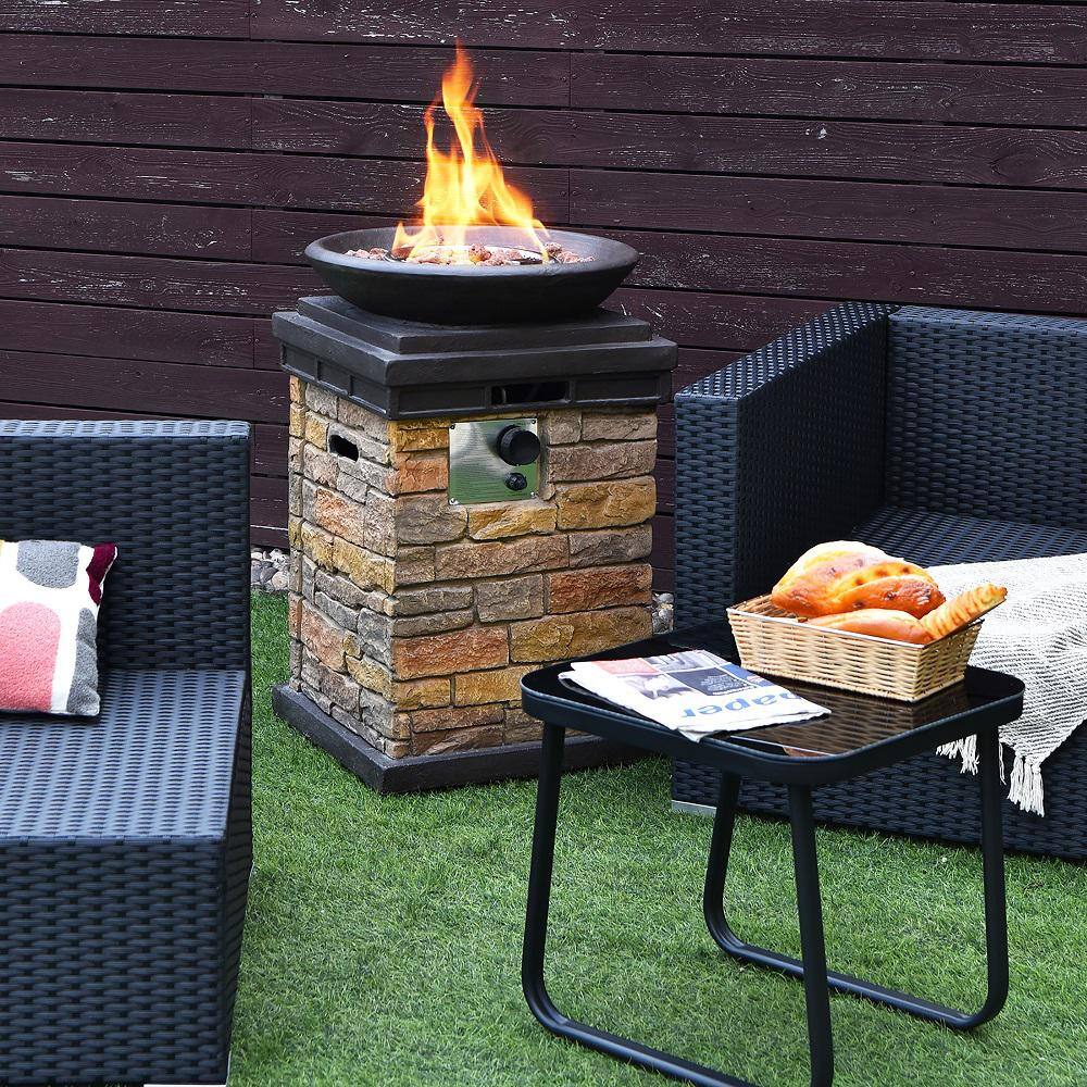 Natural Stone and Stainless Steel Propane Fire Pit Table