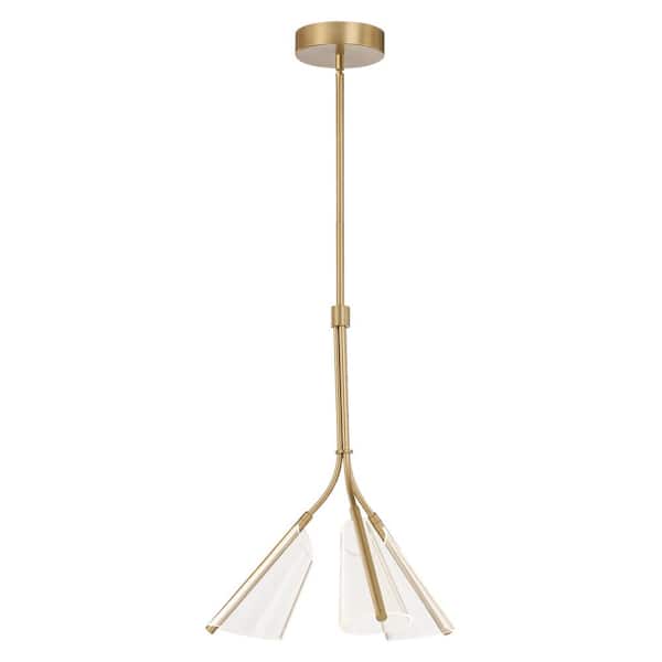 KUZCO Mulberry 22 in. 1-Light 44-Watt Brushed Gold/Light Guide Integrated LED Pendant Light