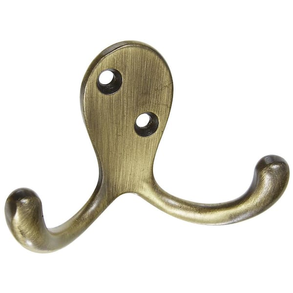 Stanley-National Hardware 3 in. Antique Brass Basic Double Robe Hook