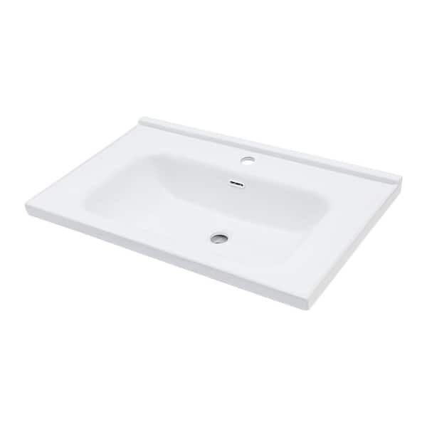 31 in. W x 20 in. D Drop-In Ceramic Vanity Top Rectangular White Bathroom Sink Basin with Single Pre-drilled Hole