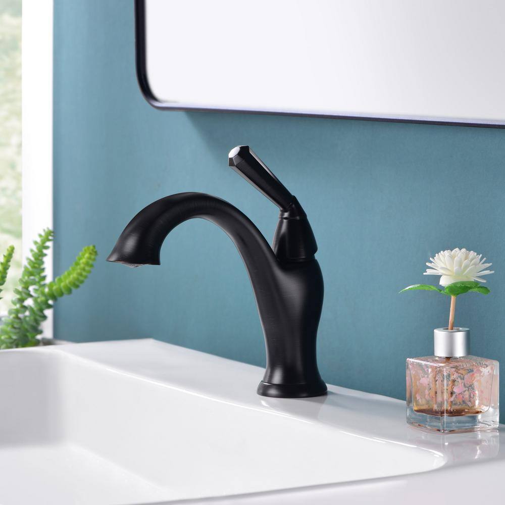 Oil Rubbed Bronze Single-Hole Bathroom Faucet with Drain Assembly