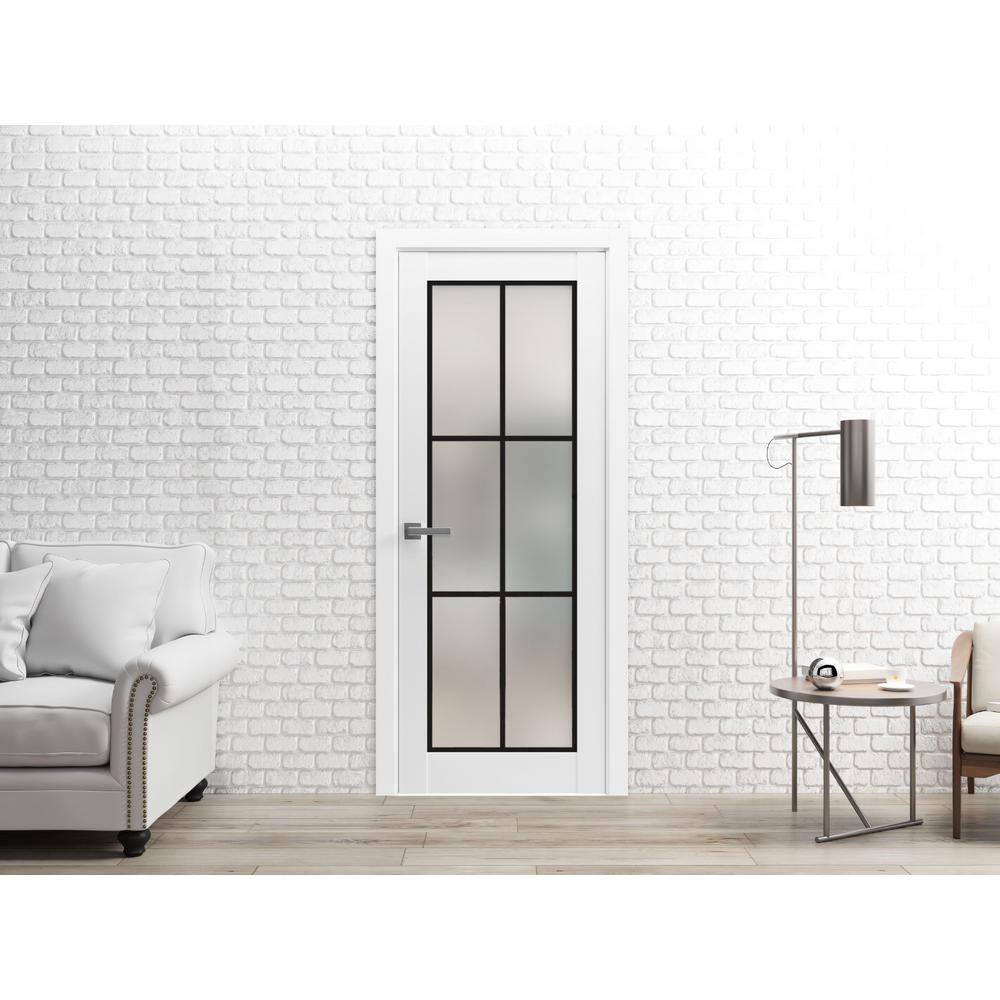 White Silk Frosted Glass 30 x 84 Inch Solid Pine Interior Door