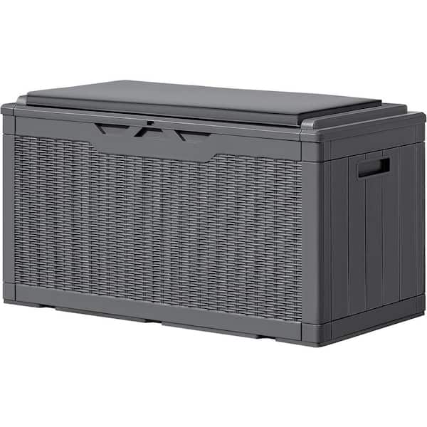 Unbranded 100 Gal. Gray Resin Deck Box with Cushions for Garden Tools, Patio Furniture Pillows, and Pool Supplies