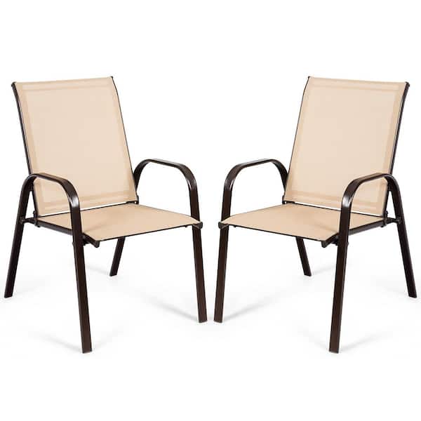 Costway Beige Outdoor Dining Chair Deck Yard with Armrest Set of 2