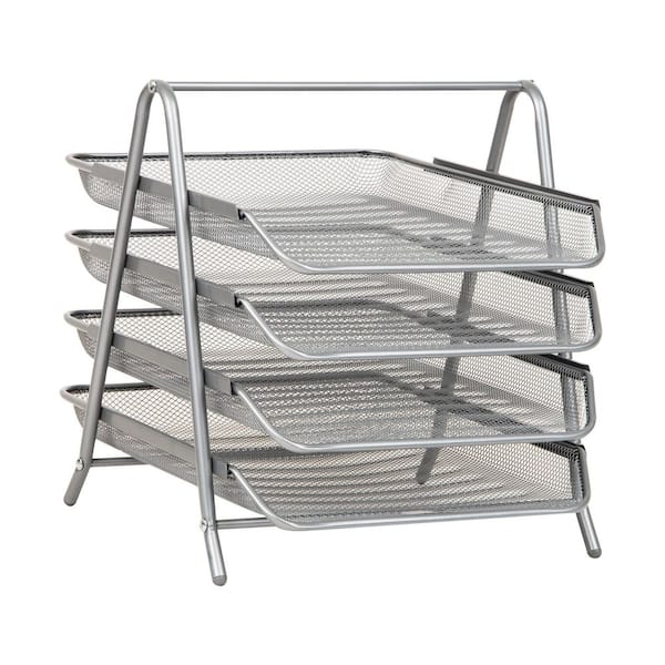 11.75 in. L x 13.75 in. W x 12.5 in. H 4-Tier Paper Tray, Desktop Organizer, File Storage, Silver