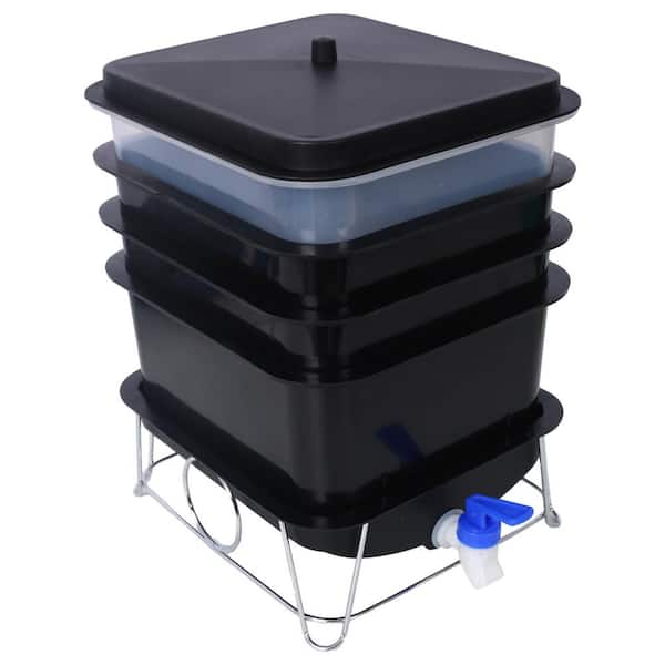 Miscool Ami 5.29 Gal. All-Season Outdoor 4-Layer Worm Compost Bin Inclusive Worm Farm Kit, 20L Worm Composter