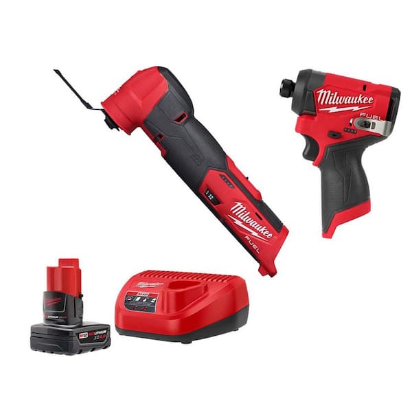 Milwaukee M12 FUEL 12-Volt Lithium-Ion Cordless Oscillating Multi-Tool & M12 FUEL 1/4 in. Hex Impact Driver with Battery & Charger