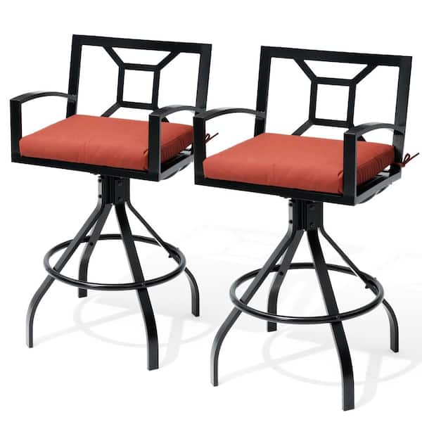 Pellebant Swivel Outdoor Aluminum Outdoor Bar Stool with Red Sunbrella Cushions (2-Pack)