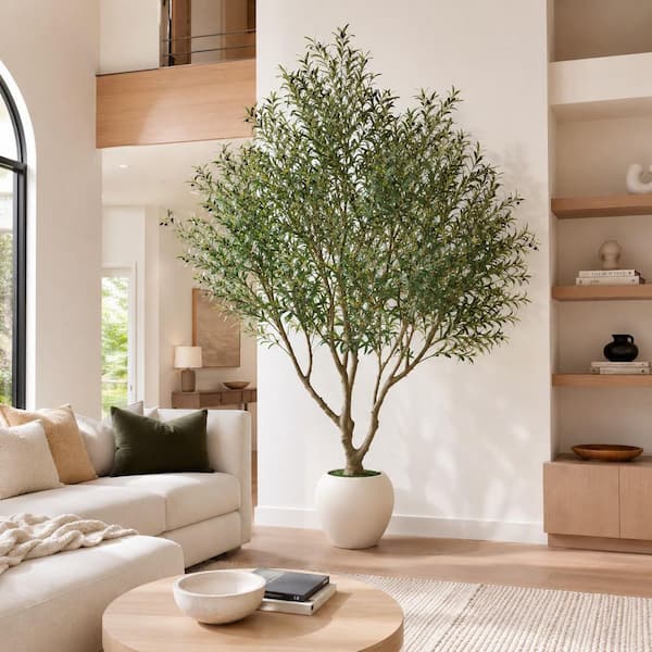 DR.Planzen 8 ft. Artificial Olive Tree with White Planter, Fake