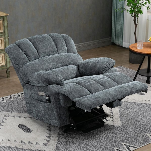 Grey High Back Chenille Power Lift Recliner Chair with 8-Point Vibration Massage and Lumbar Heating