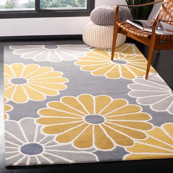 Soho Gray/Yellow Doormat 3 ft. x 4 ft. Floral Area Rug