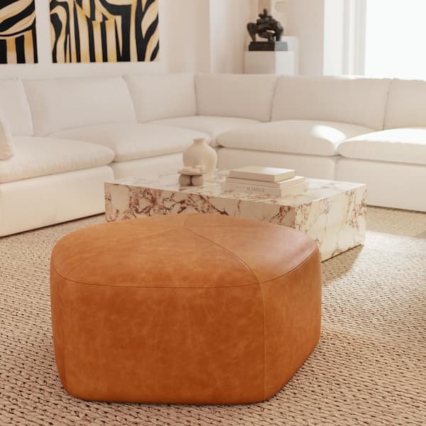 Porto Cognac Tan Leather Pentagon Ottoman