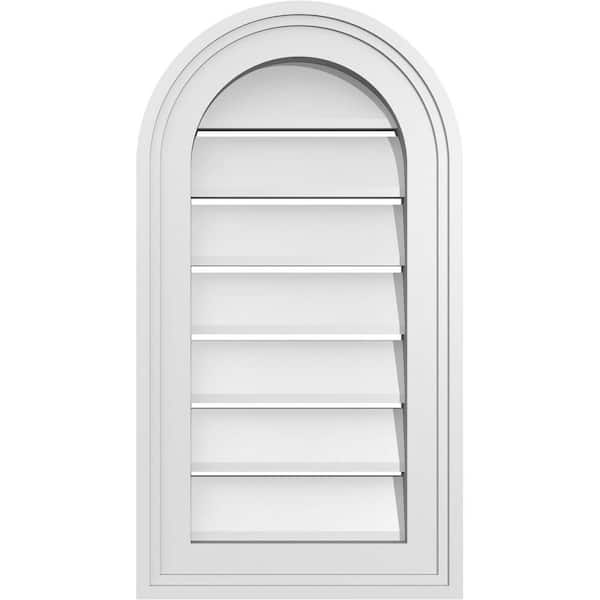 Ekena Millwork 12 in. x 22 in. Round Top White PVC Paintable Gable Louver Vent Functional