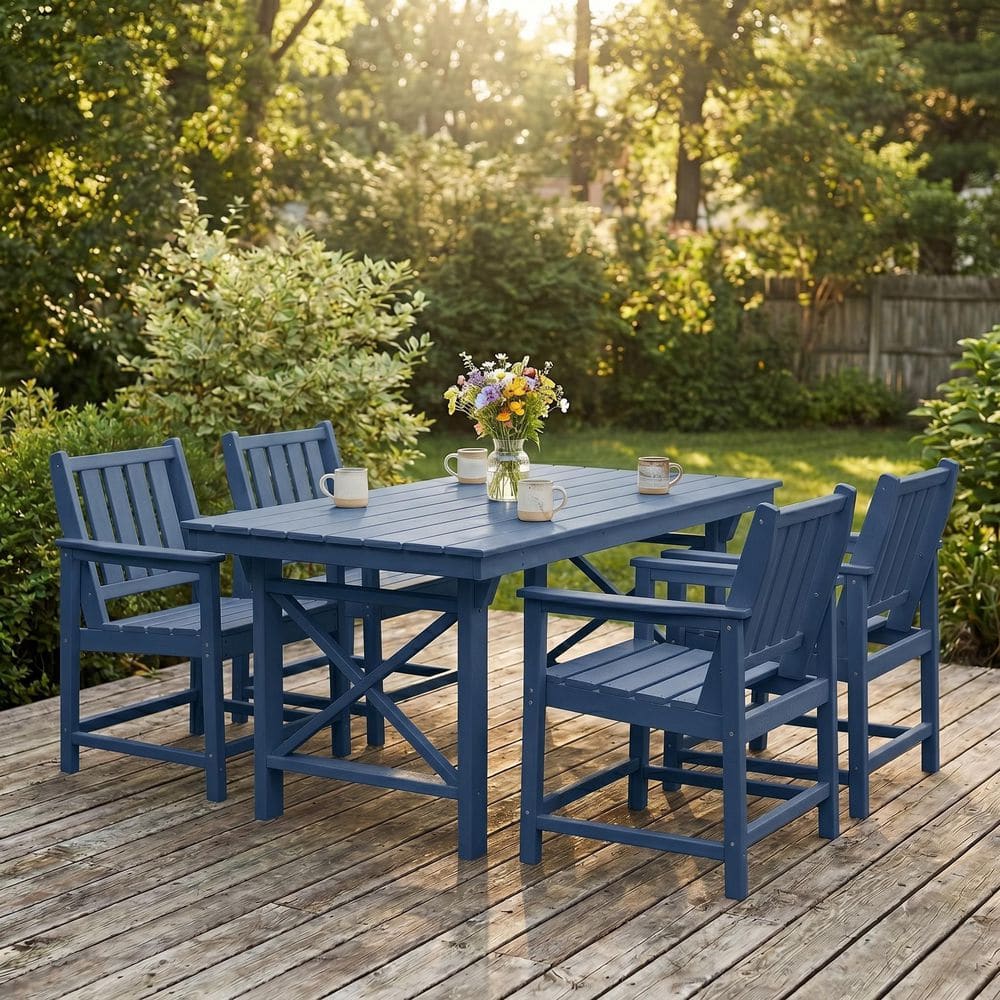 RUIZI Navy Blue 5-Piece HDPE Plastic Patio Outdoor Dining Set with