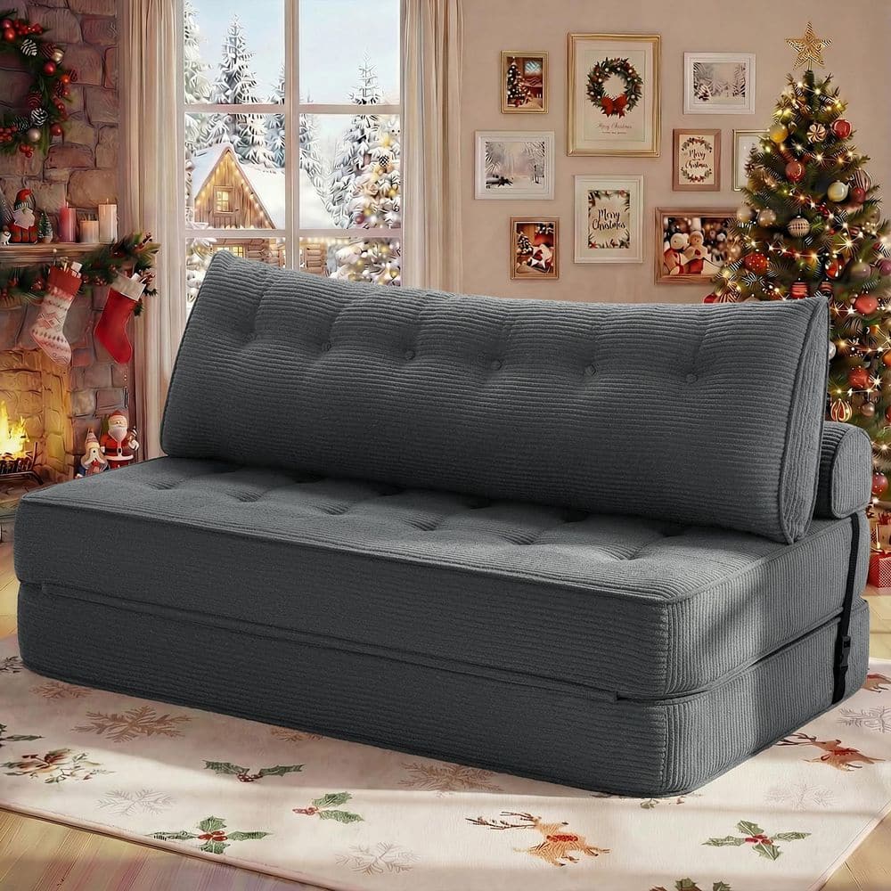 Hommpa 59.06 in. Folding Gray Corduroy Queen Size Folding Sofa Bed