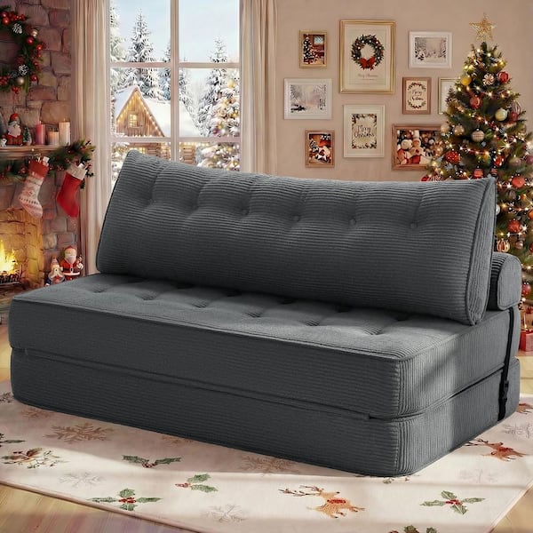 59.06 in. Folding Gray Corduroy Queen Size Folding Sofa Bed